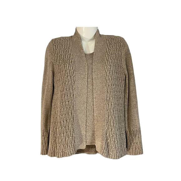 Hampshire Studio Women's Tan 2-Piece Sweater Cardigan/ Shell Set | Size Medium - Picture 1 of 8